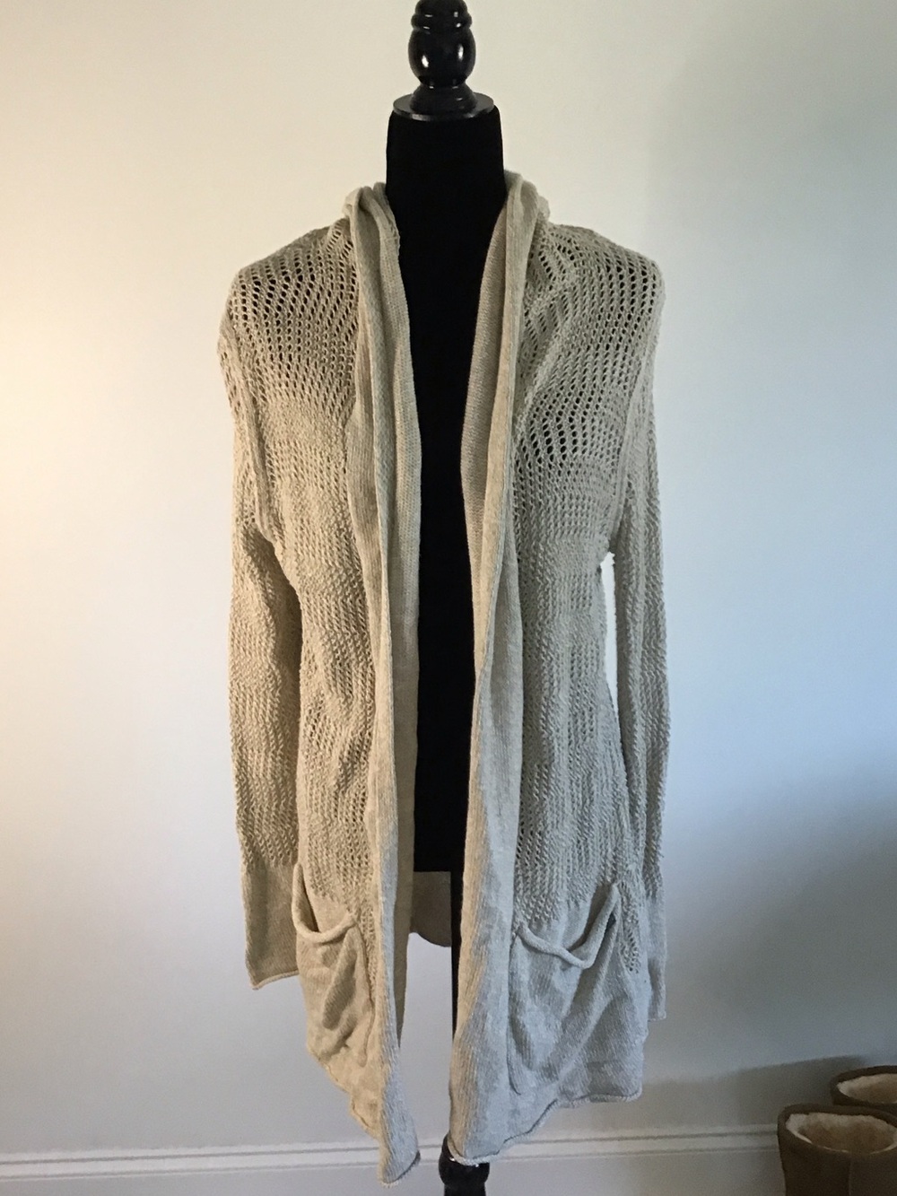 Eddie Bauer Open Front Cream Crochet Cardigan Sweater